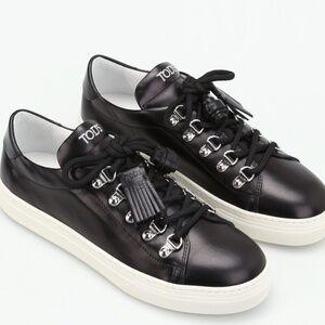 Tod's Black Leather Sportivo Ganci Lace Up Sneakers